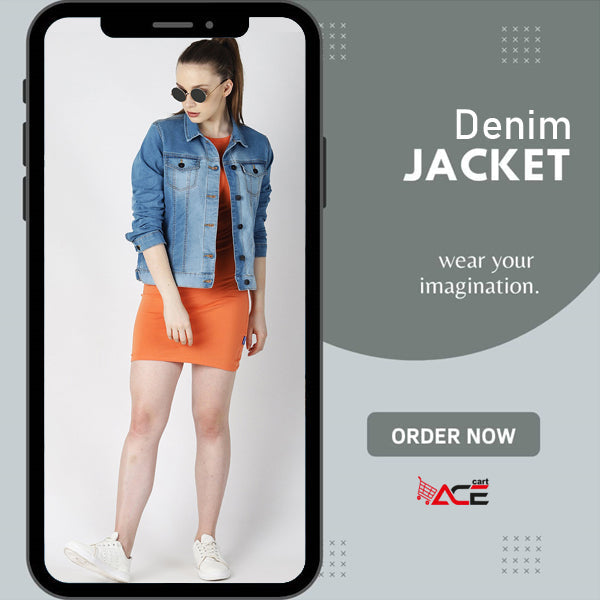 Best Quality Stretchable Denim Jacket for Women By Ace Blue - Front View