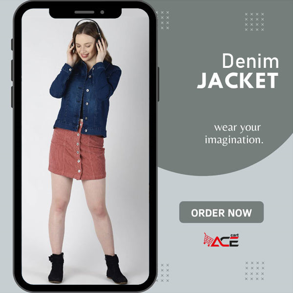 Stretchable Denim Jacket for Women By Ace Dark Blue - Front View
