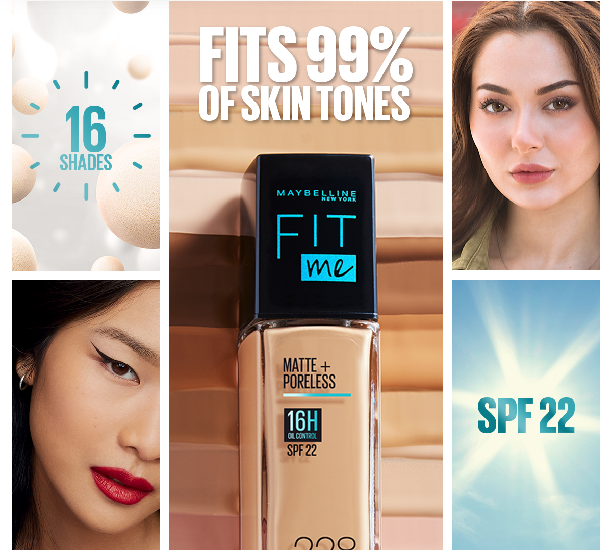 Maybelline Ny New Fit Me Matte + Poreless Liquid Foundation Spf 22 - 220 Natural Beige 30Ml - For Normal To Oily Skin