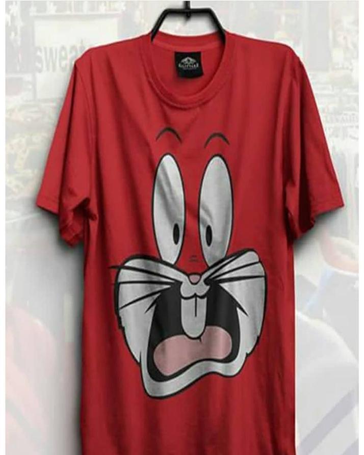 Red Bunny Cotton Printed T-Shirt For Women - Front View - AceCart