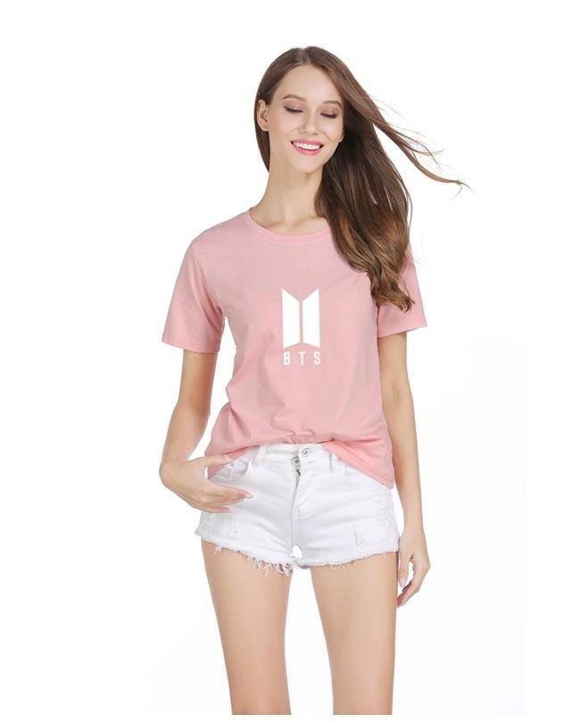 Pink BTS Cotton Printed T-Shirt For Her - Front View - AceCart