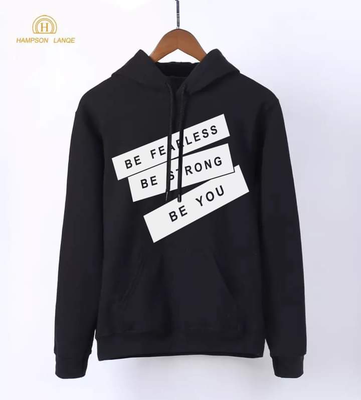 Be Fearless Be Strong Printed Fleece Full Sleeves Pull Over Hoodie For Men