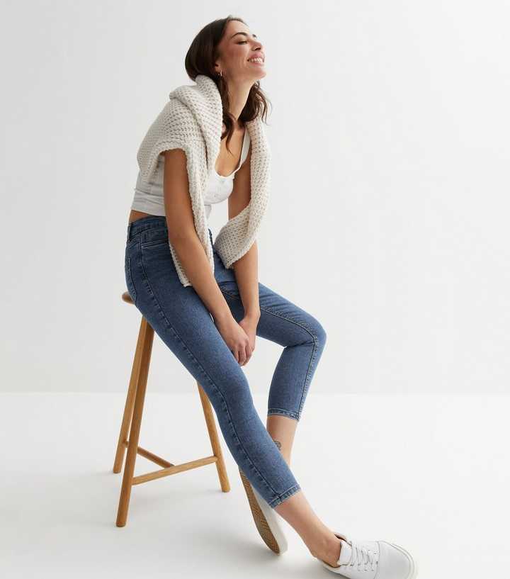 Blue Mid Rise Skinny Jeans - Front View - AceCart