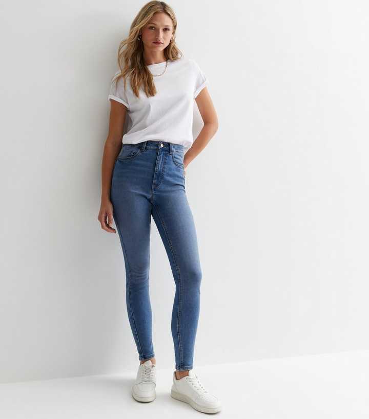 Blue Mid Wash Lift & Shape Jinna Skinny Jeans - Front View - AceCart