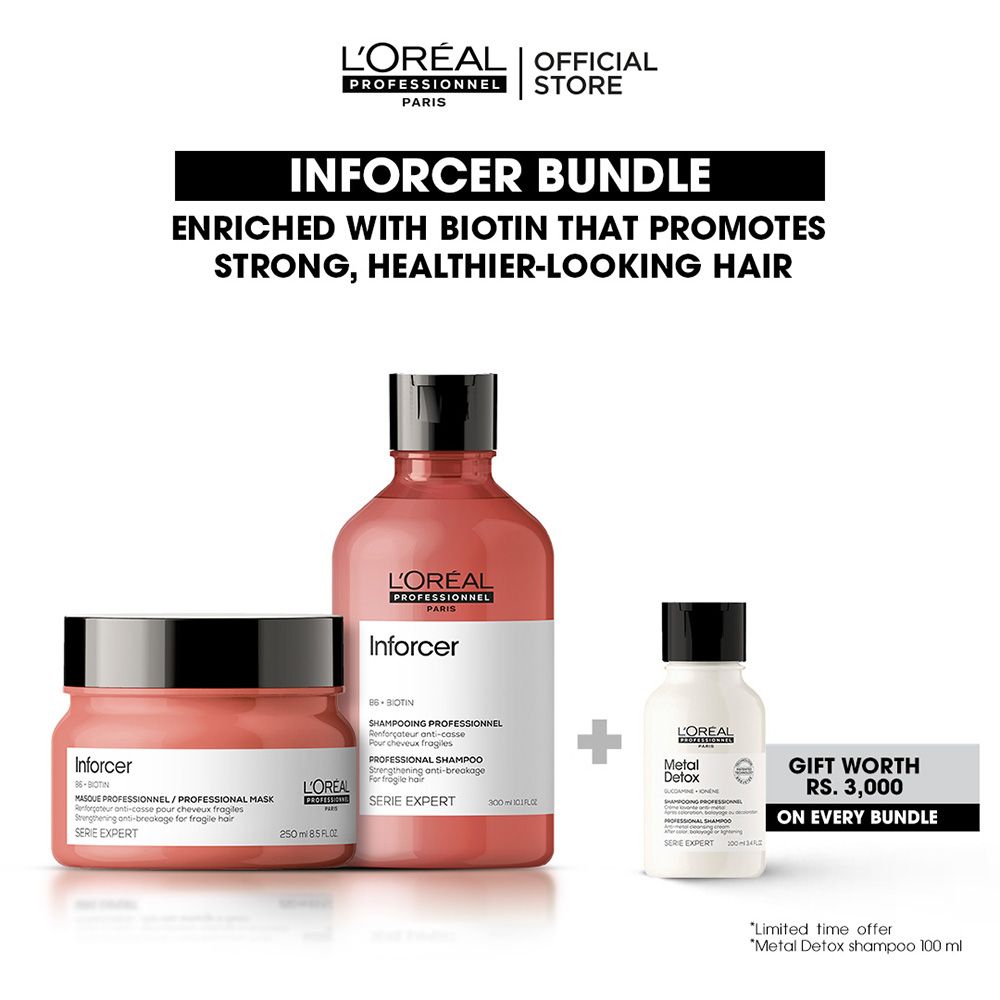 L'Oreal Professionnel Inforcer 300ml Shampoo & 250ml Mask, Bundle Offer - Front View
