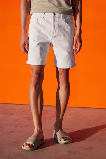 Stretch Denim Shorts For Mens White
