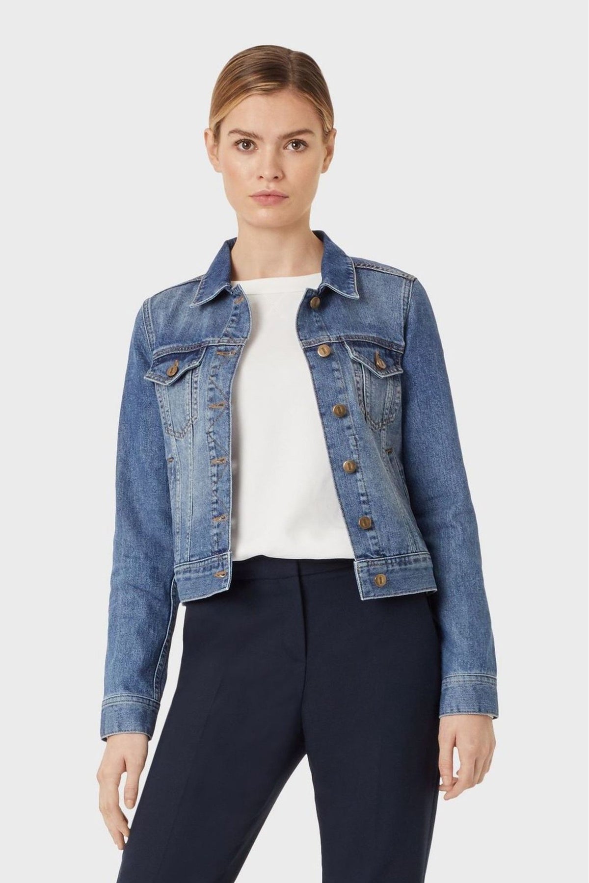Hobbs Blue Mariam Jacket  - Front View - Available in Sizes S