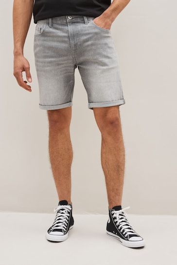 Stretch Denim Shorts For Mens Grey