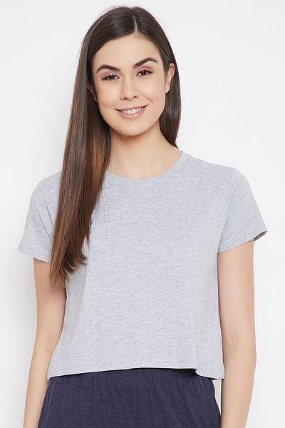 Basic Cropped Casual Tee in Grey - 100% Cotton
