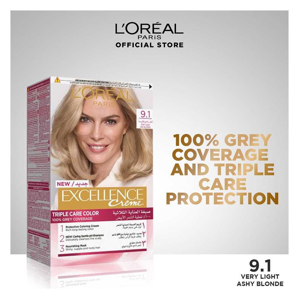 L'Oreal Paris Excellence Hair Color, Very Light Ash Blonde 9.1 - Front View