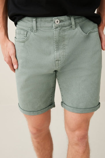 Stretch Denim Shorts For Mens Green