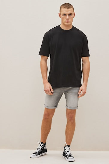 Stretch Denim Shorts For Mens Light Grey