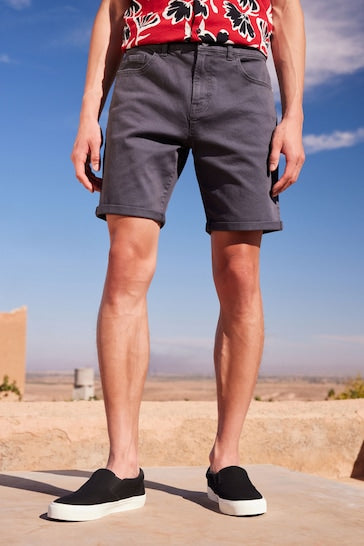 Stretch Denim Shorts For Mens Charcoal Grey