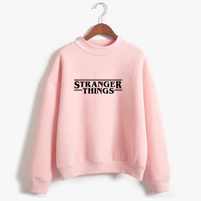 Strangers Things Fleece Cotton Printed Sweatshirt For Women - AceCart Warm Hooded Sweatshirt in Pink