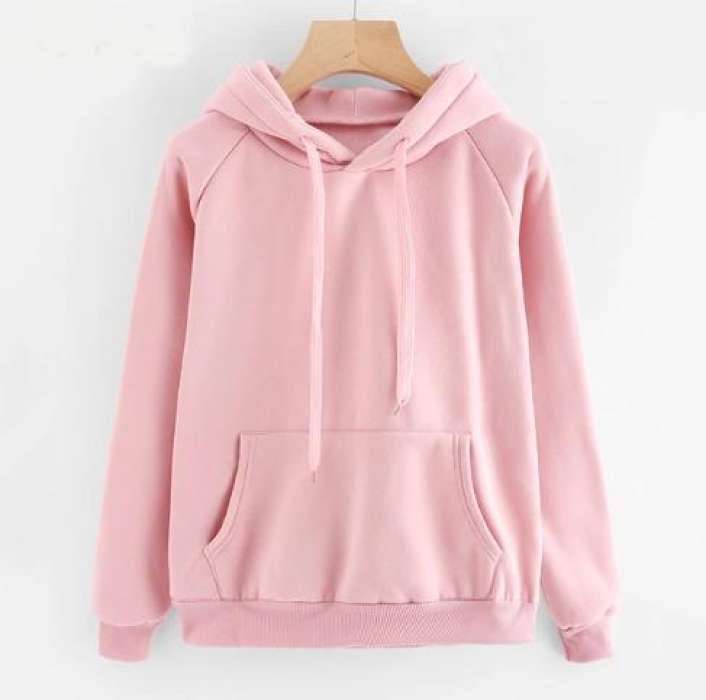 Casual Pink Sweatshirt Kangaroo Pocket Drawstring Hoodie Pullovers Fall Women Clothing Long Sleeve - AceCart Warm Hooded Sweatshirt in Pink