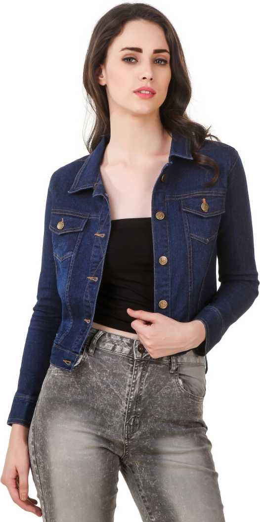 Women Dark Blue Solid Jacket  - Front View - Available in Sizes S