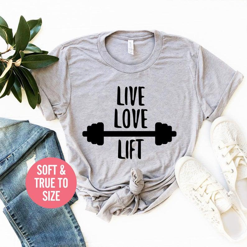 Live Love Lift T Shirt Workout T-Shirt Womens Fitness Shirt - Front View - AceCart