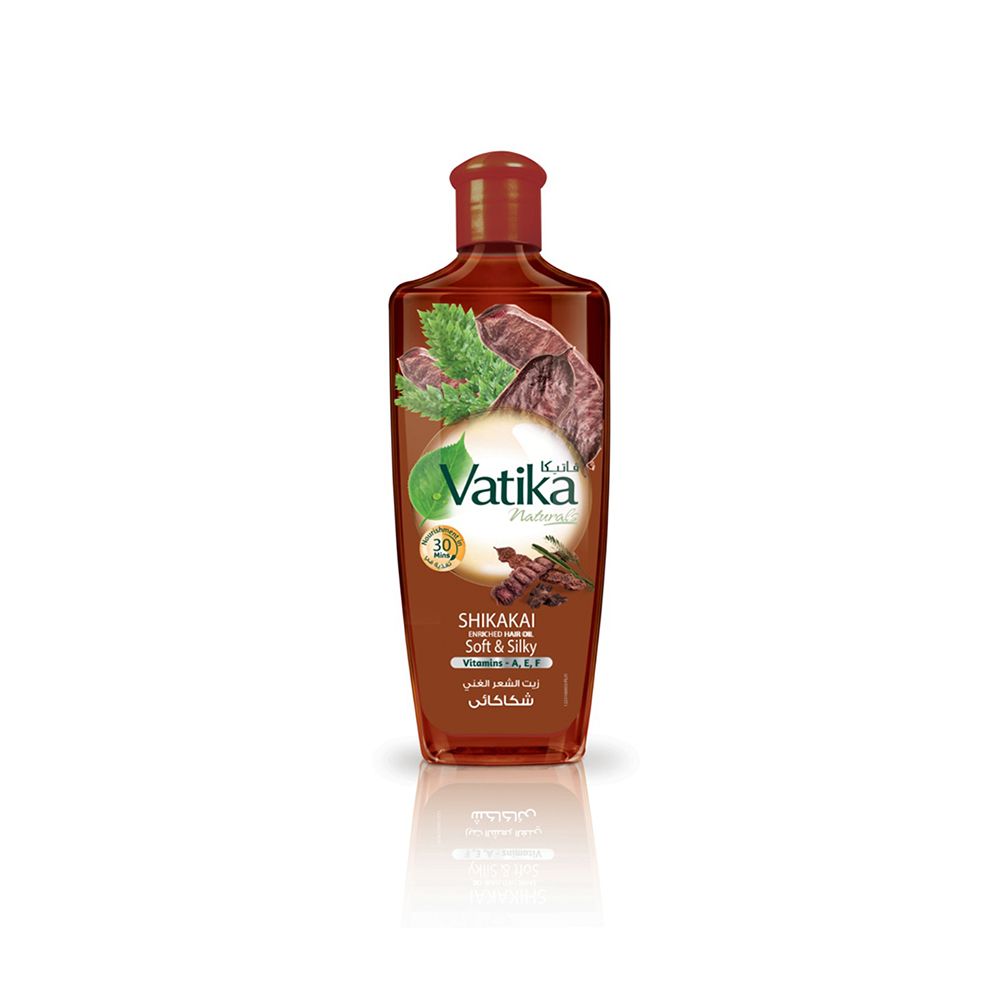 Dabur Vatika Naturals Shikakai Soft & Silky Enriched Hair Oil, Vitamins-A,E,F, 200ml - Front View
