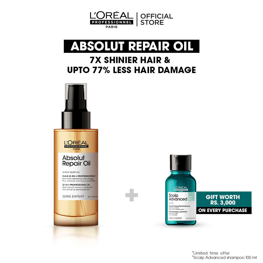 L'Oreal Professionnel Serie Expert Absolut Repair Oil 90 ML - For Dry and Damaged Hair With Wheat Protein - Front View