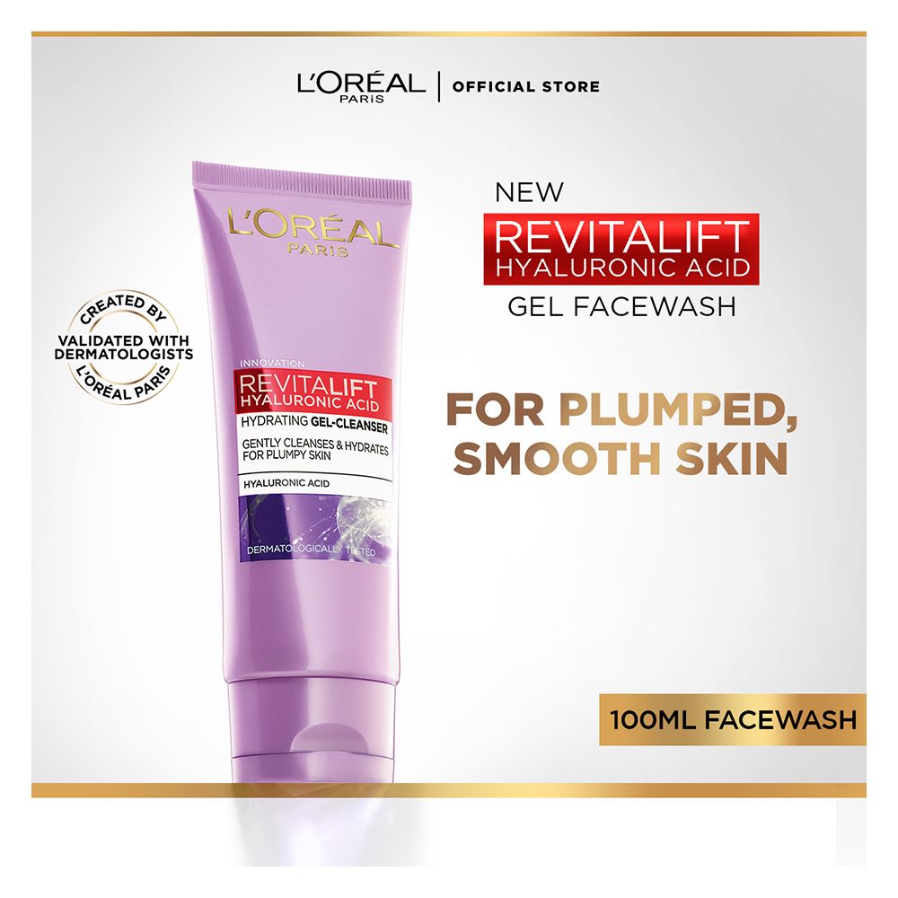 L'Oreal Paris Revitalift Hyaluronic Acid Hydrating Gel Facewash, 100ml - Front View
