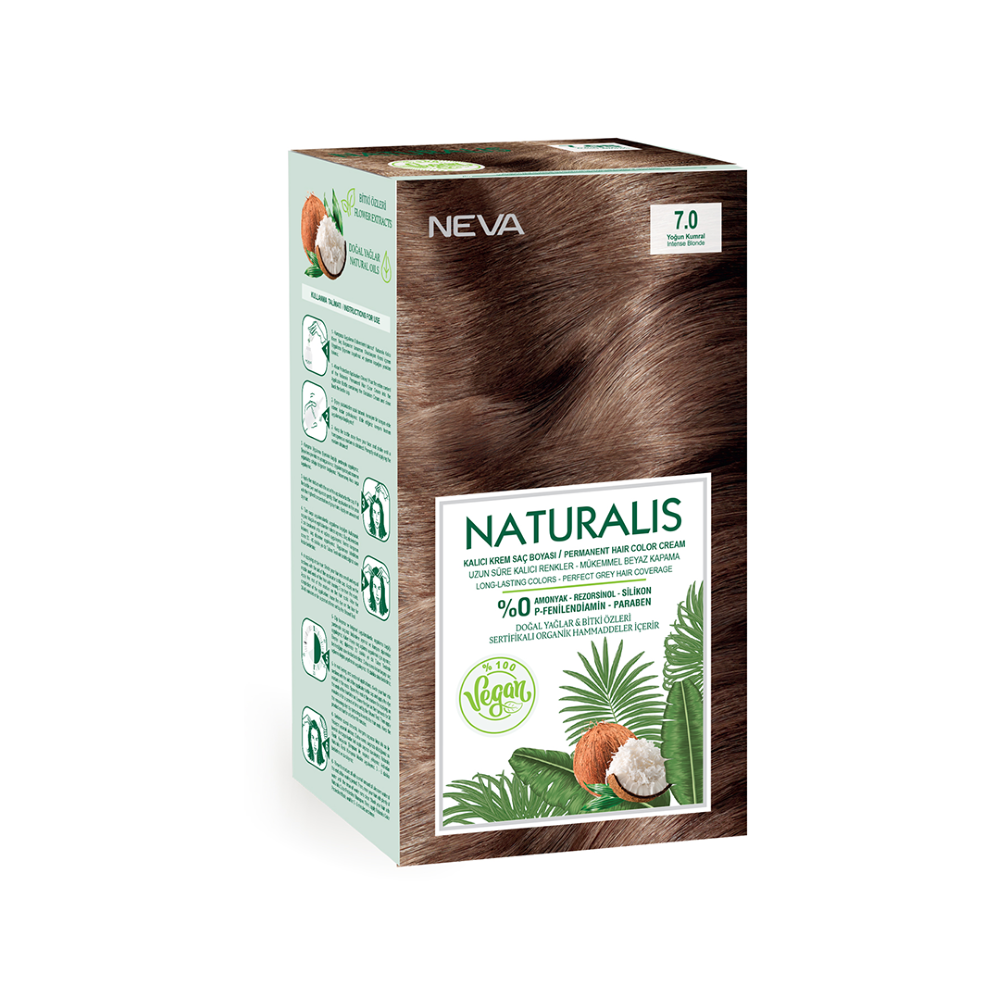 Neva Naturalis Hair Color, 60ml, Kit Pack No. 7.0 Intense Blonde - Front View