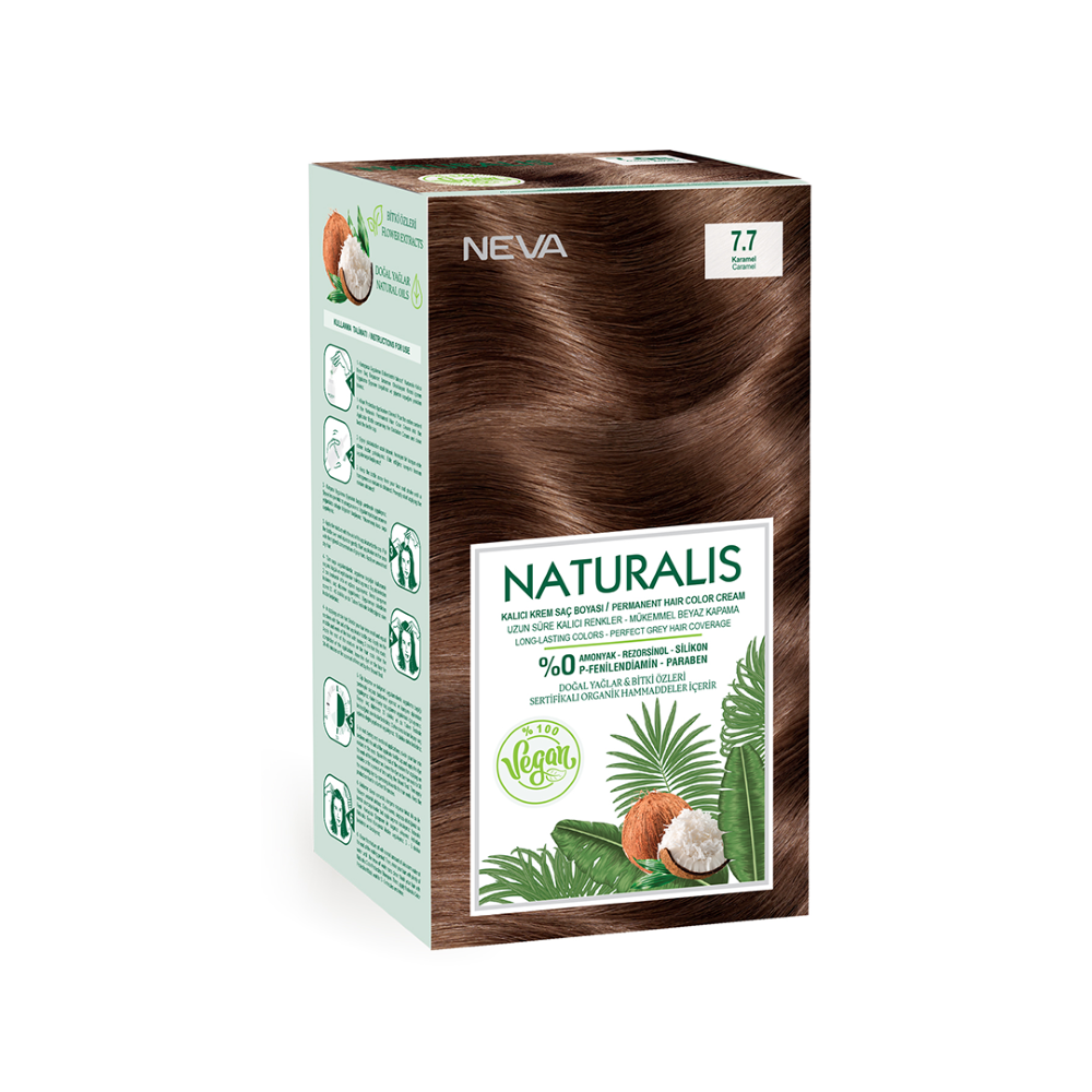 Neva Naturalis Hair Color, 60ml, Kit Pack No. 7.7 Caramel - Front View