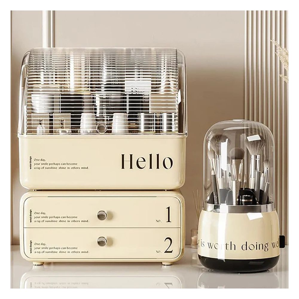 Matrix Exquisite Cosmetic Organizer With Dual Shelves & Brushes Holder, Makeup Organizer - Front View