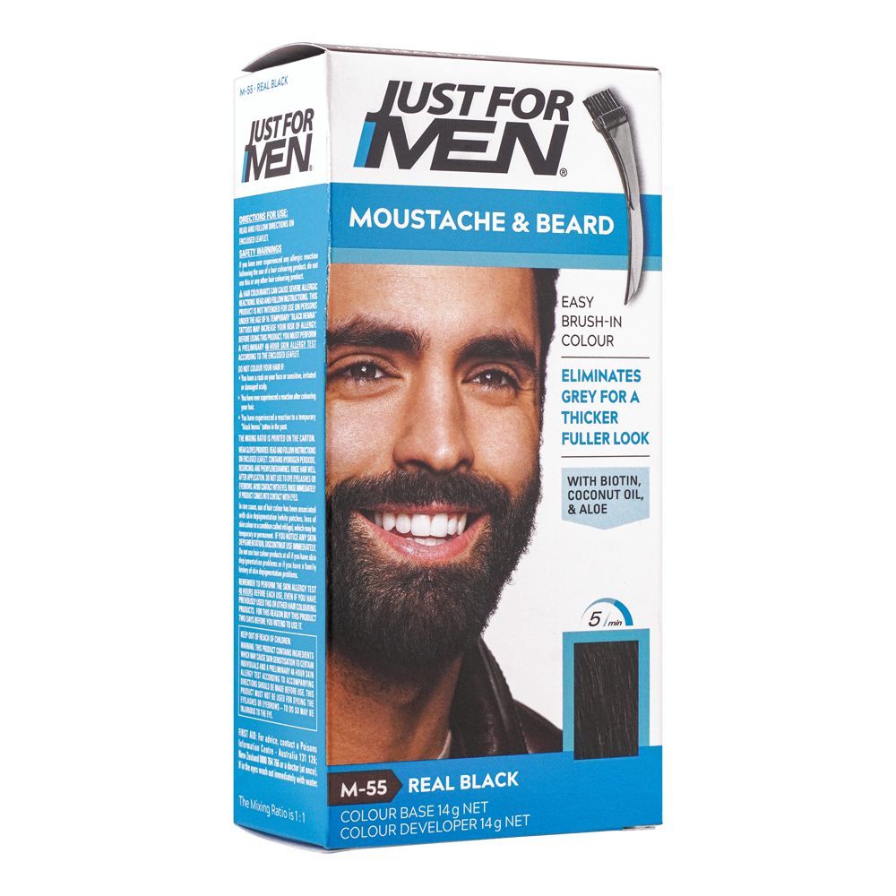 Just For Men Moustache & Beard Colour, M-55 Real Black - Front View