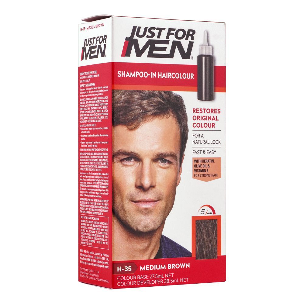 Just For Men Shampoo-In Hair Colour, H-35 Medium Brown - Front View