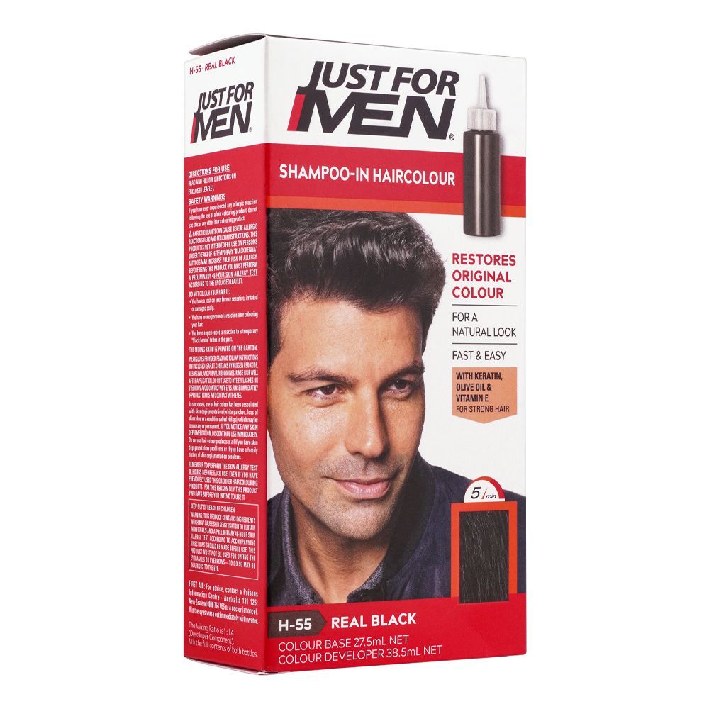 Just For Men Shampoo-In Hair Colour, H-55 Real Black - Front View