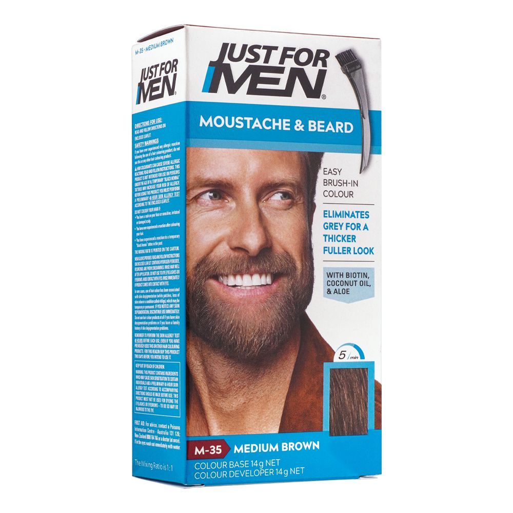 Just For Men Moustache & Beard Colour, M-35 Medium Brown - Front View