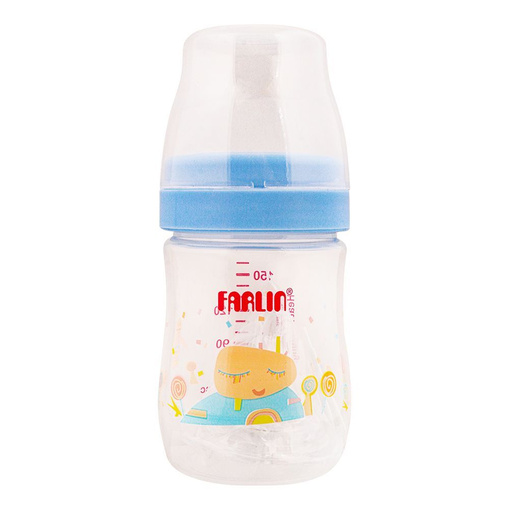Farlin Silky PP Wide Neck Feeding Bottle, 0m+, 150ml/5oz, Blue, AB-41015-B - Front View