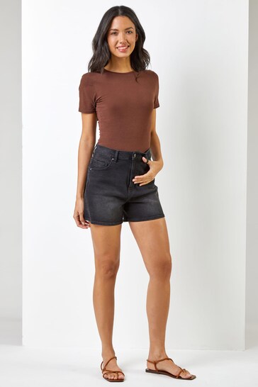 High Waist Stretch Denim Shorts For Women 28 Black