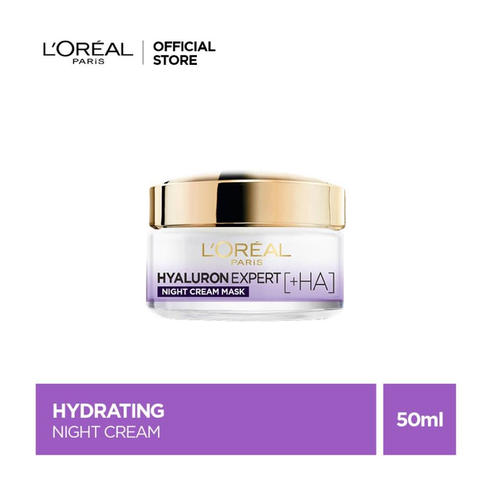 L'Oreal Paris Hyaluron Expert Replumping Moisturizing Care Night Cream Mask With Hyaluronic Acid, 50ML - Hydrating, Glass Skin - Front View