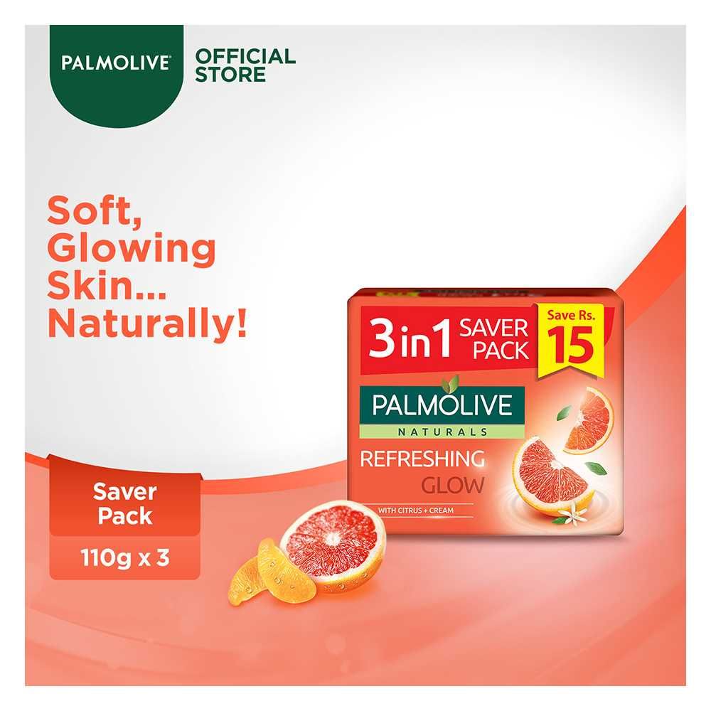 Palmolive Naturals Refreshing Glow Soap, 3-In-1 Pack, 3x110g - Front View