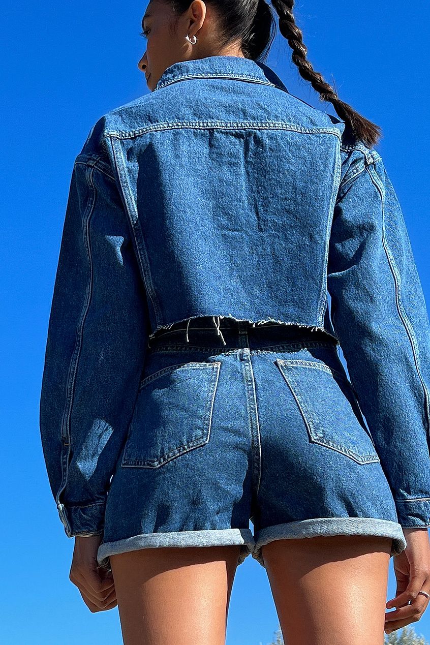 Fold Up Mom Shorts Blue - Back View - AceCart