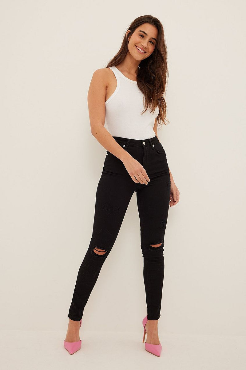 Organic Skinny High Waist Destroyed Jeans For Womens