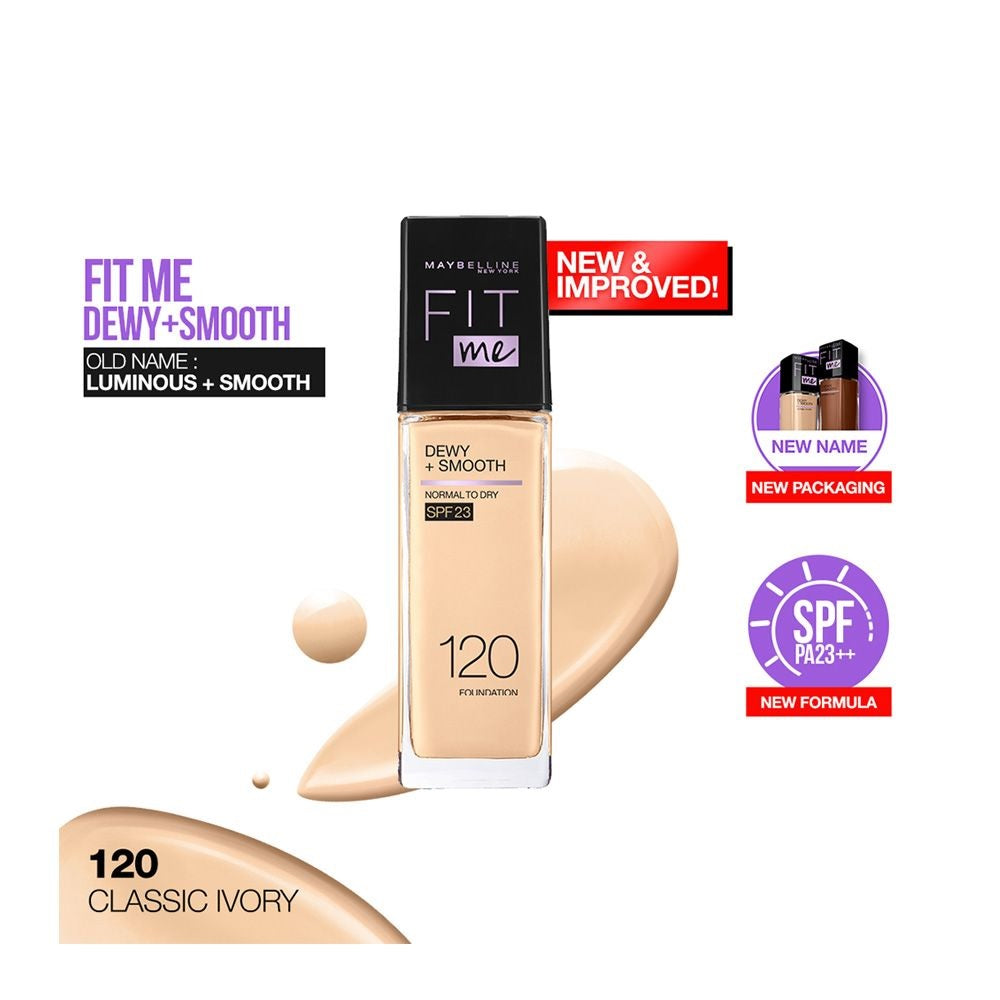 Maybelline Fit Me Dewy + Smooth Foundation SPF 23 - 120 Classic Ivory - For Normal to Dry Skin