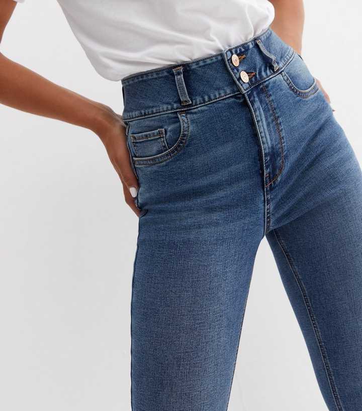 Teal Vintage Wash Lift & Shape High Waist Skinny Jeans - Back View - AceCart