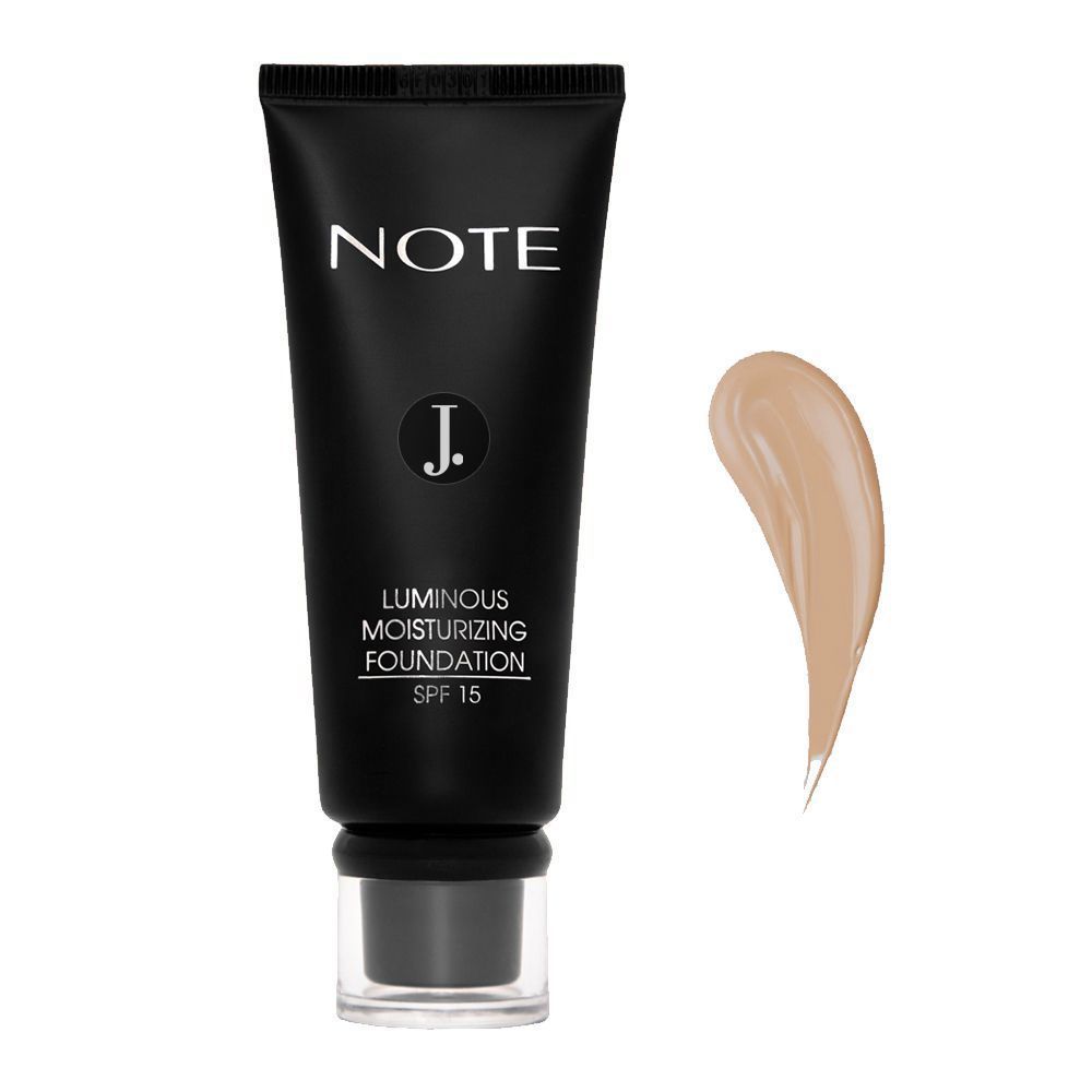 J. Note Luminous Moisturizing Foundation, 100 Cashmere Beige, SPF 15, For Dry Skin - Front View