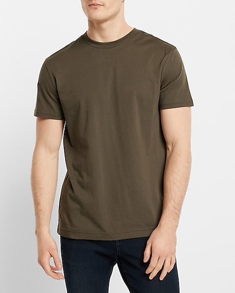 Perfect Cotton Crew Neck T-Shirt Olive - Front View