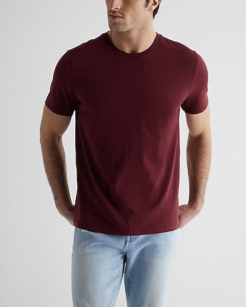 Perfect Cotton Crew Neck T-Shirt Maroon - Front View