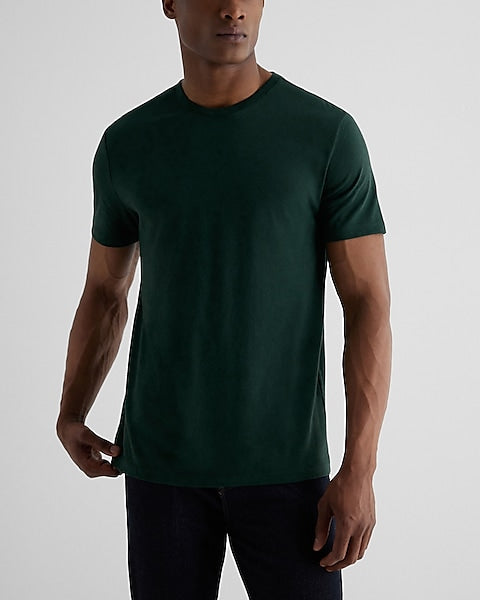 Perfect Cotton Crew Neck T-Shirt Dark Green - Front View
