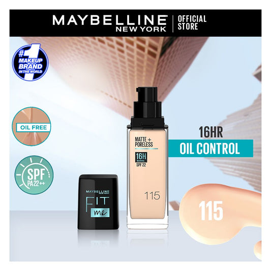 Maybelline New York Fit Me Matte + Poreless SPF 22 Foundation, 115 Ivory, 30ml - Front View