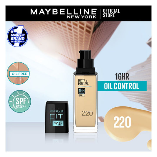 Maybelline New York Fit Me Poreless + Matte Foundation, 220 Natural Beige, 30ml - Front View