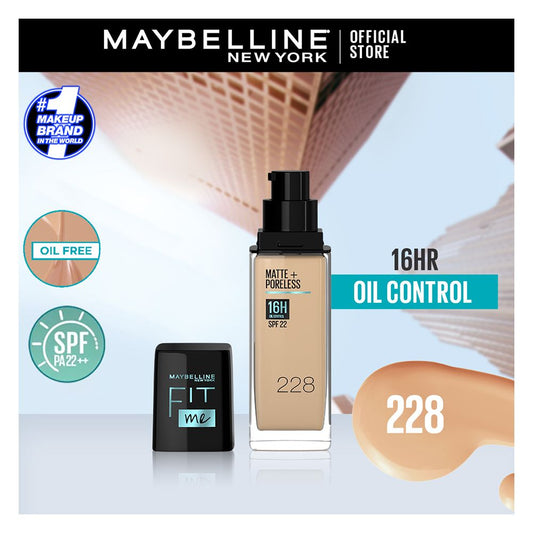 Maybelline New York New Fit Me Matte + Poreless Foundation, 228 Soft Tan, 30ml - Front View