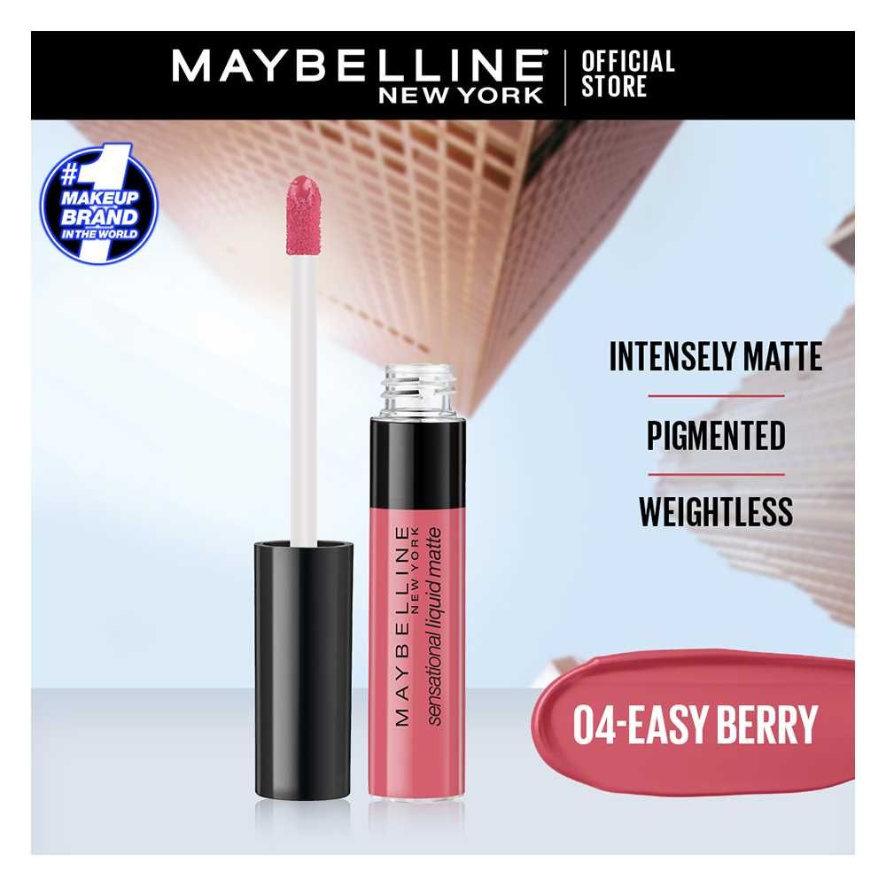 Maybelline New York Sensational Liquid Matte Lip Tint - Long lasting, Lightweight, Soft Matte Liquid Lipstick - Easy Berry - Front View