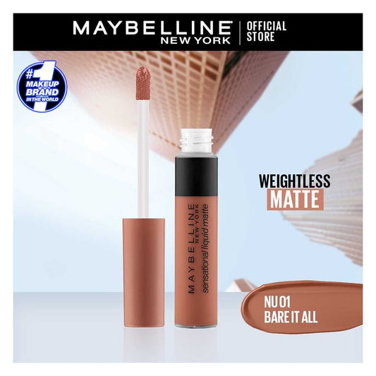 Maybelline New York Sensational Liquid Matte Lip Tint - Long lasting, Lightweight, Soft Matte Liquid Lipstick - Bare It All - Front View
