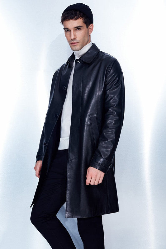 Ace Black Bruyne Men's Genuine Leather Coat Black