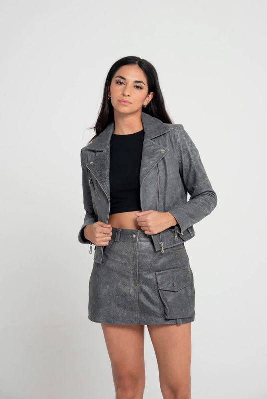 Ace Midnight Gray Rider Biker Jacket
